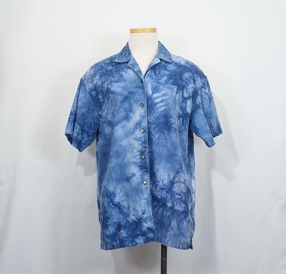 Vintage 90s Blouse Blue Tie Dye Oversize Fit Women's Size S Lizwear